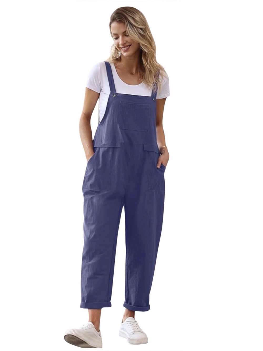 💙NWOT Amazon Women’s Blue Casual Loose Baggy Fall Overalls W/ Pockets L
